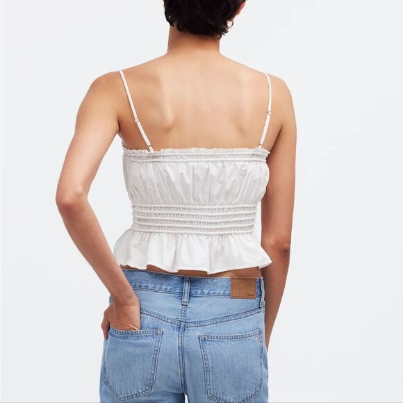 NWT Madewell Smocked Button-Front Top in Poplin - Picture 3 of 9